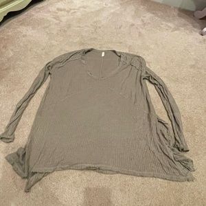 Free People Brown Oversized Waffle Thermal Shirt